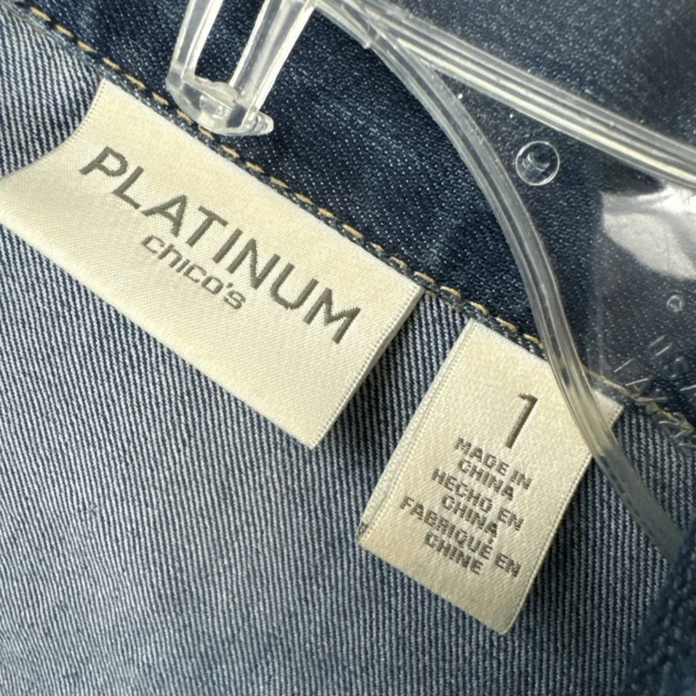 Chicos 1 Platinum Denim Jacket Womens Cropped Rhinestone Bling size Medium - Picture 3 of 12
